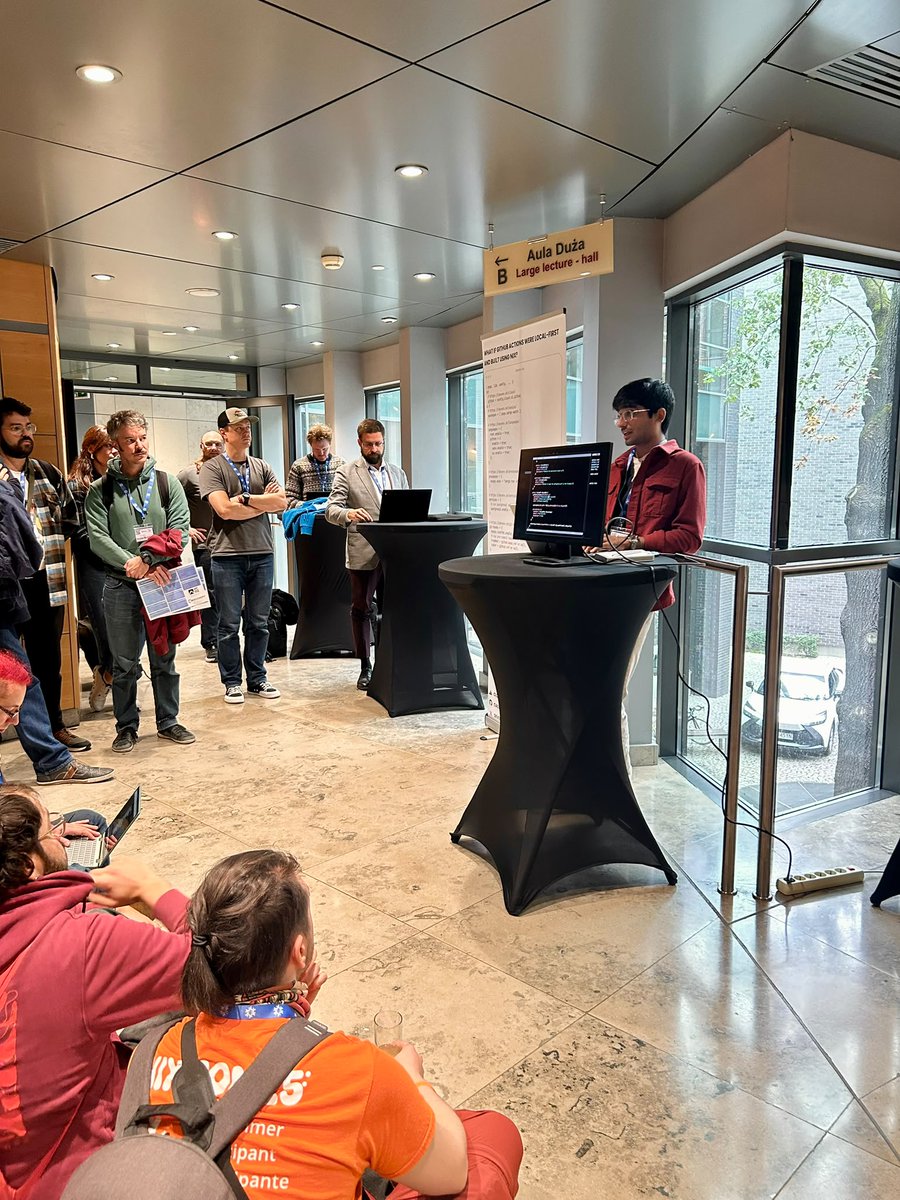 tangled_org's tweet photo. First day at NixCon was amazing and today we continue 🐑 Find us at our booth or come listen to @oppili  at:
🛠️ workshop for joining Tangled at 2-3PM at Aula Srednia
🗣️ lighting talk on the future of code collaboration at 4:30PM at Aula Duza A https://t.co/c7F2VoZ2hC