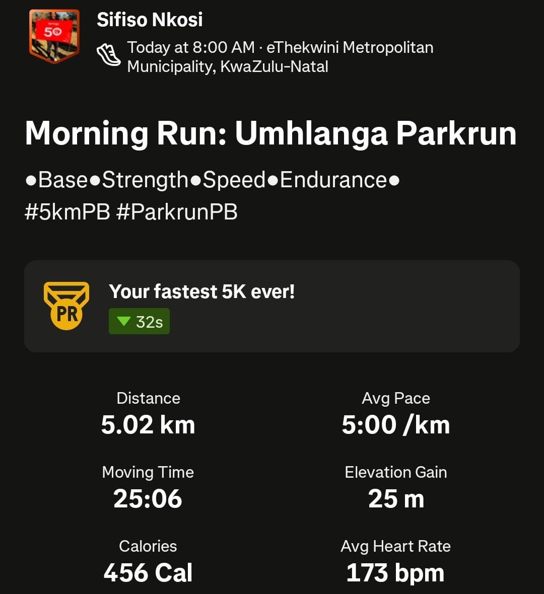 King_sifiso's tweet photo. Ladies &amp; Gents, Boys &amp; Girls, I have finally dipped under 25 minutes for 5K! 🎉🔥 It took exactly 9 months, but every single minute was worth it. ☺️🏃🏾‍♂️. #Running #5kmPB @parkrunSA #RunningWithTumiSole #90DaysWithoutSugar #FetchYourBody #Ichoose2BeActive https://t.co/KyR4NdfNQy