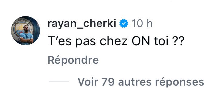 ActuFoot_'s tweet photo. « T’ES PAS CHEZ ON TOI ?? »

Le commentaire de Rayan CHERKI 🇫🇷 sous la publication d’Ethan MBAPPÉ 🇫🇷 sous Nike hier avec les Espoirs. 😭😭😭

📲 IG https://t.co/Bkq968Lvta