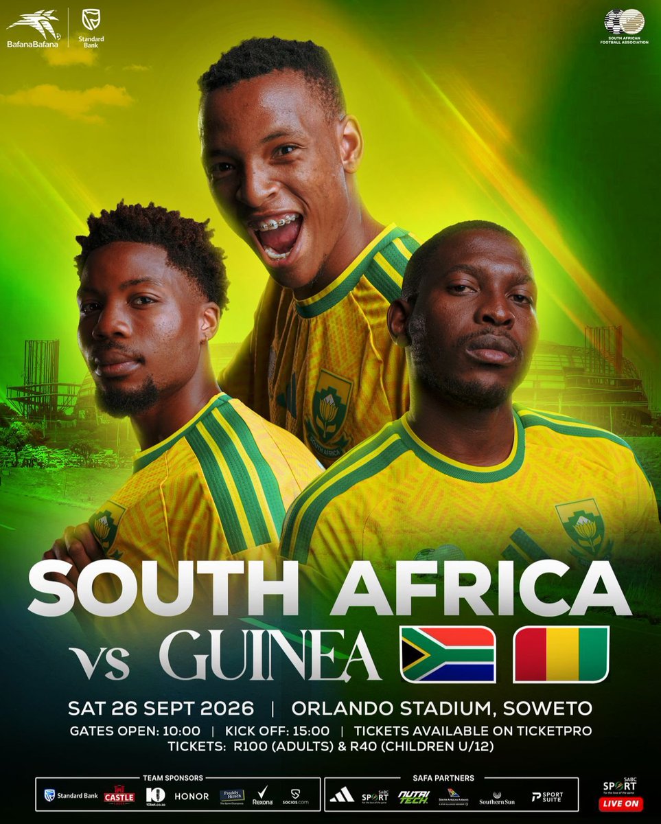 thomasmlambo's tweet photo. Happy Bafana Bafana day!

Let's get to the stadium early, gates open at 10am! https://t.co/aidOncK3h2