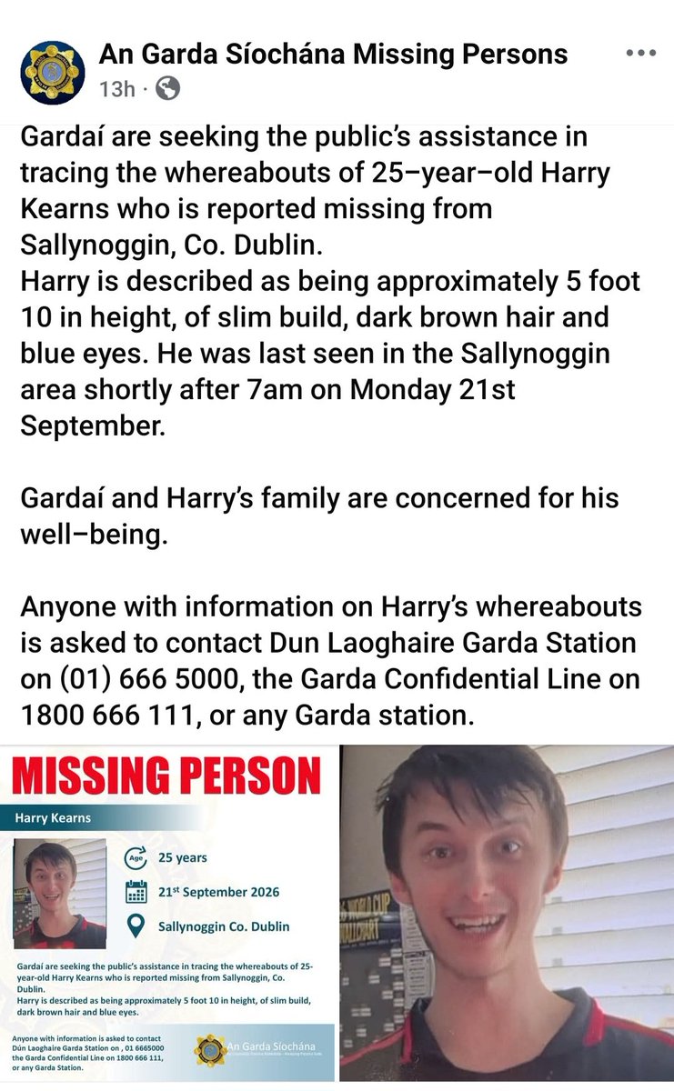 Debrakearns40's tweet photo. My nephew is missing since Monday 😢 any help please contact us. He left for work on Monday morning in Sallynoggin heading to work in Super valu Dalkey https://t.co/kAIBmixCil