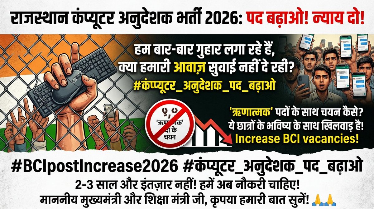 DagdiVijendra91's tweet photo. #BCIpostIncrease2026
#कंप्यूटर_अनुदेशक_पद_बढ़ाओ
Sir we msged you taged you so many time but don't get any response. Sir try to understand sir if vacancy wouldn't increase than we have to wait again 2-3 years for this vacancy . sir please help us 🙏🙏🙏
@HANUMANKISAN https://t.co/6HT67WjgkT