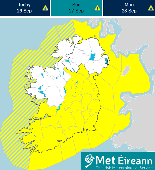 MetEireann's tweet photo. The ⚠️Status Yellow-Rain Warning ⚠️has been updated.

Areas affected: Leinster, Cavan, Monaghan and Munster.

Keep up to date on our website or the Met Éireann app.
ℹ️https://t.co/lvQFgW8DsS https://t.co/ygnlFnR1NG