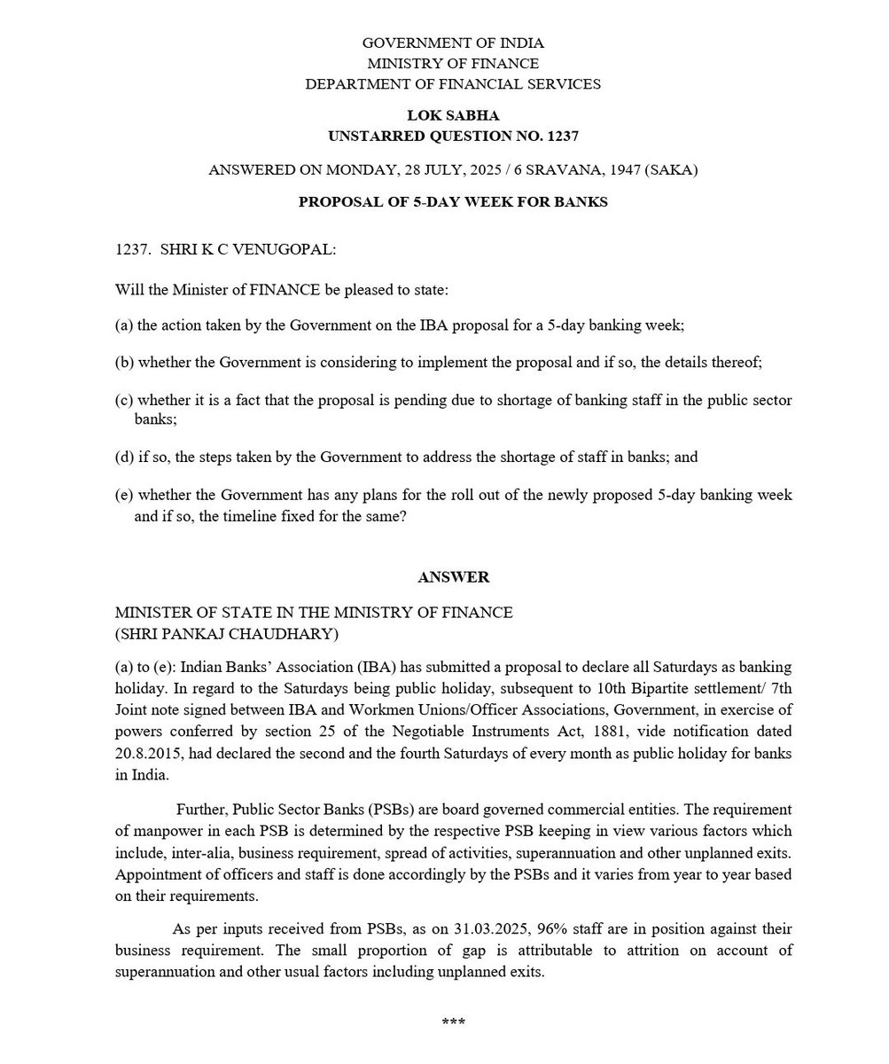 idesibanda's tweet photo. @Gabbar0099 Complete Lie &amp; Fake.

Banks (IBA) signed agreement with Bank Unions for all 5 Sat off in last wage settlement, and sent for Govt notification, check below 👇

But even after 1000 Days No notification came. Govt also replied in Parliament about the Proposal. https://t.co/GfnsqPXTOb