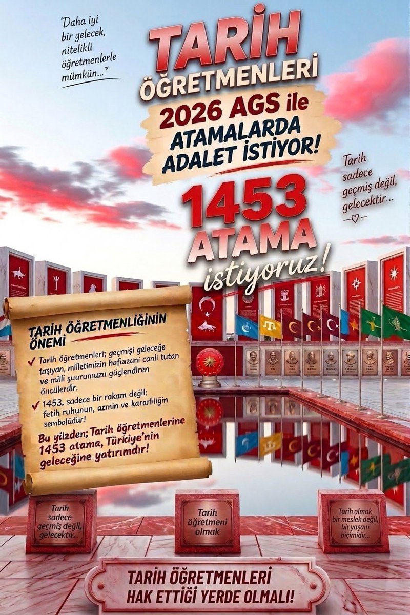 0historianwoman's tweet photo. @ogretmentarih @Yusuf__Tekin Tarih öğretmenleri, milletimizin hafızasını ve kültürel mirasını geleceğe taşıyan eğitimcilerdir. Tarih bilincinin güçlenmesi ve öğrencilerin kökleriyle bağ kurabilmesi için tarih öğretmenliği kontenjanlarının artırılması büyük önem taşımaktadır.
#Tarihe1453Atama https://t.co/xDkMXMrXuG