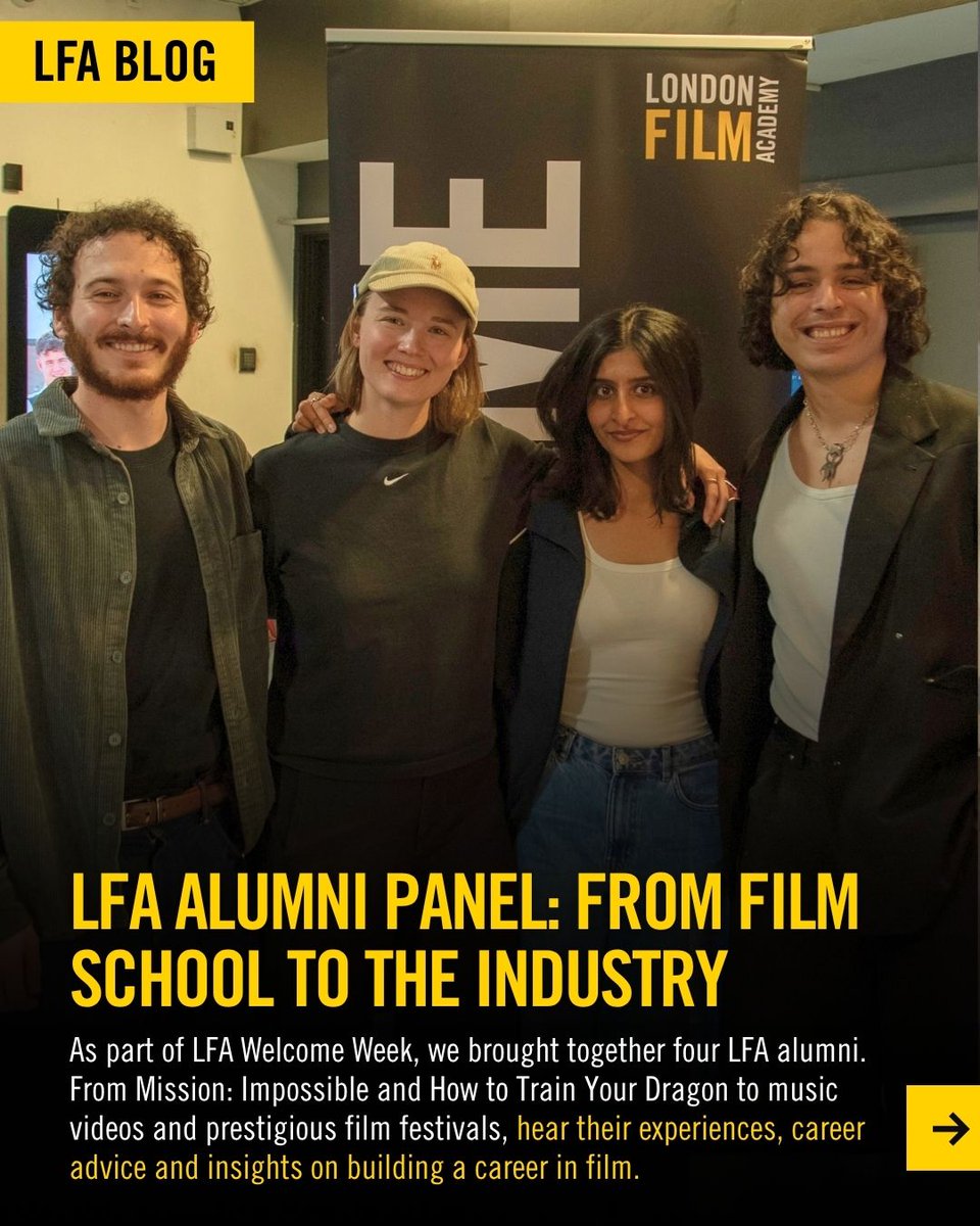 LDNFilmAcademy's tweet photo. Last week, we hosted an Alumni Panel with 4 LFA grads working across the industry.

We were joined by Corey (Screenwriter), Zoja  (VFX Production Assistant), Tanguy (Writer/Director) and Fatima (Production Assistant/Producer).

Read our latest blog via the link in our bio 🔗 https://t.co/S1PVBXOwnT