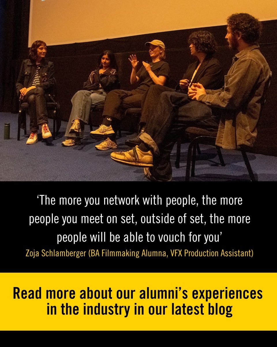 LDNFilmAcademy's tweet photo. Last week, we hosted an Alumni Panel with 4 LFA grads working across the industry.

We were joined by Corey (Screenwriter), Zoja  (VFX Production Assistant), Tanguy (Writer/Director) and Fatima (Production Assistant/Producer).

Read our latest blog via the link in our bio 🔗 https://t.co/S1PVBXOwnT