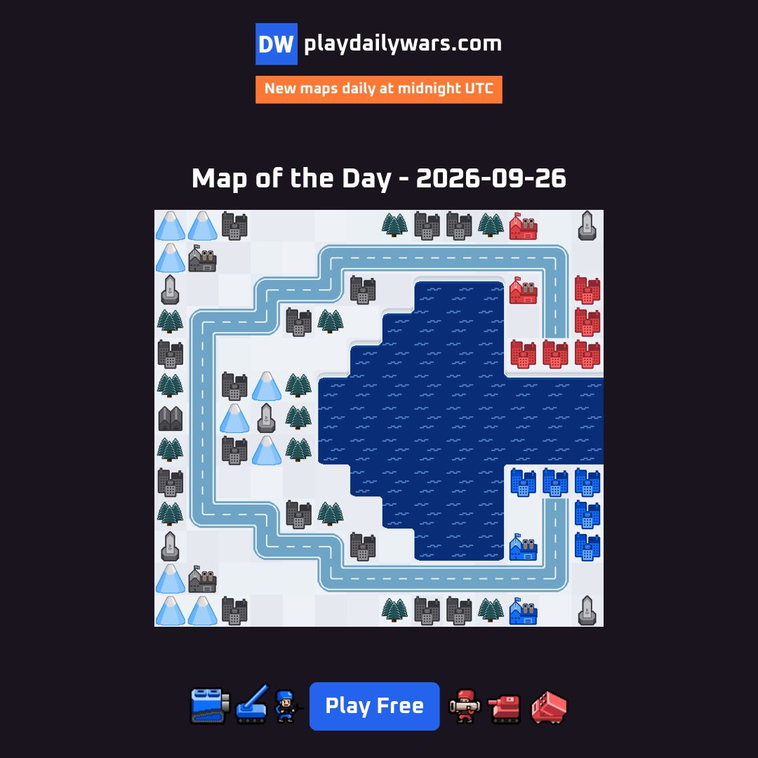 PlayDailyWars's tweet photo. MAP OF THE DAY — 2026-09-26

Play now: https://t.co/iWDFHfj2hH

Can you complete it in the fewest days and claim the top spot on the leaderboard?

#dailygames #dailywars https://t.co/1fFxwxZ14X