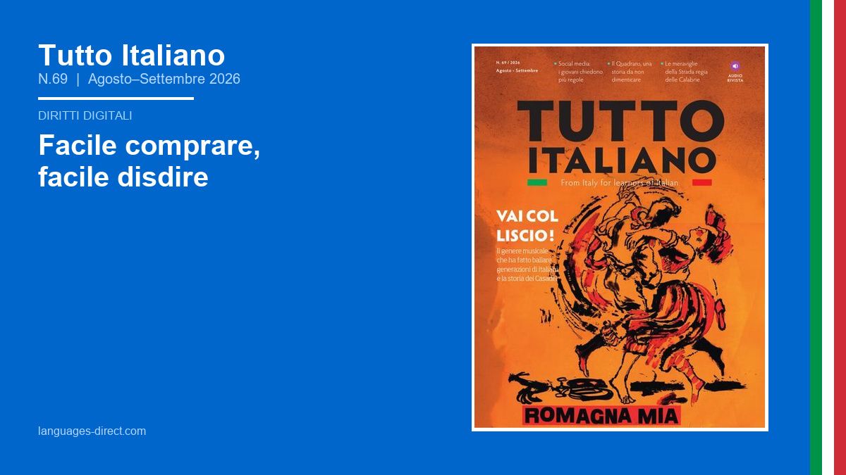 languagesdirect's tweet photo. Facile comprare, difficile disdire — ma l'Europa vuole cambiare le regole 📱

Tutto Italiano N.69 affronta i diritti digitali in italiano autentico, per studenti B1–C2. → https://t.co/fLWu101irT
#TuttoItaliano #italiano #imparareitaliano #italianolinguaitaliana https://t.co/SCBS6tVI91