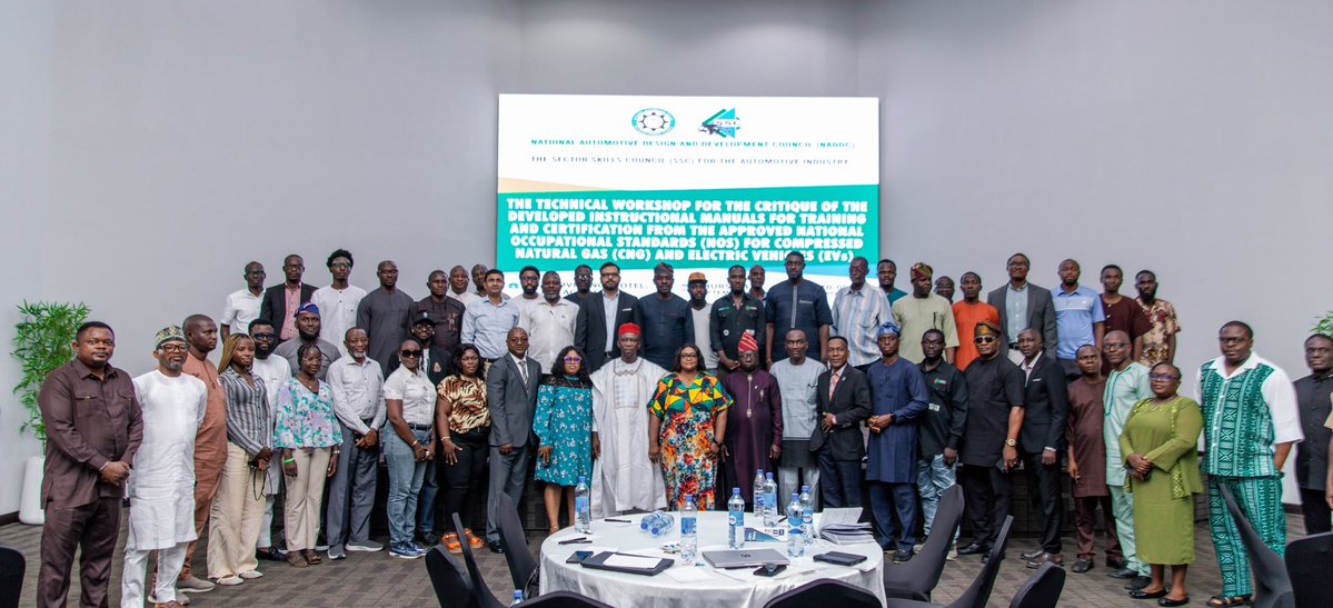 NADDCouncil's tweet photo. NADDC VALIDATES CNG, EV TRAINING MANUALS TO STRENGTHEN AUTOMOTIVE SKILLS DEVELOPMENT. 

The National Automotive Design and Development Council (NADDC), on September 24th 2026, held a technical workshop at Providence Hotel, Ikeja, Lagos, to critique and validate draft instructional manuals developed from the approved National Occupational Standards (NOS) for Compressed Natural Gas (CNG) vehicle conversion and Electric Vehicle (EV) maintenance.

The workshop brought together technical experts, industry practitioners, trainers, assessors, academics, members of the Automotive Sector Skills Council and other stakeholders to critically examine the manuals and ensure that they are technically sound, practical, competency-based and aligned with industry requirements and international best practices.

Representing the Director General/CEO of NADDC, the Director of Industrial Infrastructure Department (Naddc) , Mrs. Joke Onireti, emphasized the importance of developing training materials that reflect the realities of Nigeria’s evolving automotive industry. She also stressed the need for strong occupational health and safety provisions, particularly in areas involving high-pressure CNG systems, high-voltage EV systems, batteries, charging infrastructure, diagnostics and maintenance.

The President of the Automotive Sector Skills Council, Engineer Best Nnodim, explained that the manuals were developed to translate the approved NOS into practical learning resources that can effectively guide both trainers and trainees across designated training centres.

The validation process is being conducted in phases to ensure broad stakeholder participation, beginning with the southern region, with a subsequent session scheduled for stakeholders from the northern regions in Kano. Observations from the various sessions will be harmonized by a technical committee to produce a nationally acceptable document.

Following the necessary amendments, the manuals will be forwarded to the National Board for Technical Education (NBTE) and the Industrial Training Fund (ITF) for the required approvals.

For NADDC, this exercise is an important step towards standardizing automotive technical training, strengthening certification, improving workforce competency and preparing Nigerian technicians to safely and effectively support the country’s transition to CNG and electric mobility.

#NADDC 
#AutomotiveSkills 
#CNG 
#ElectricVehicles 
#SkillsDevelopment