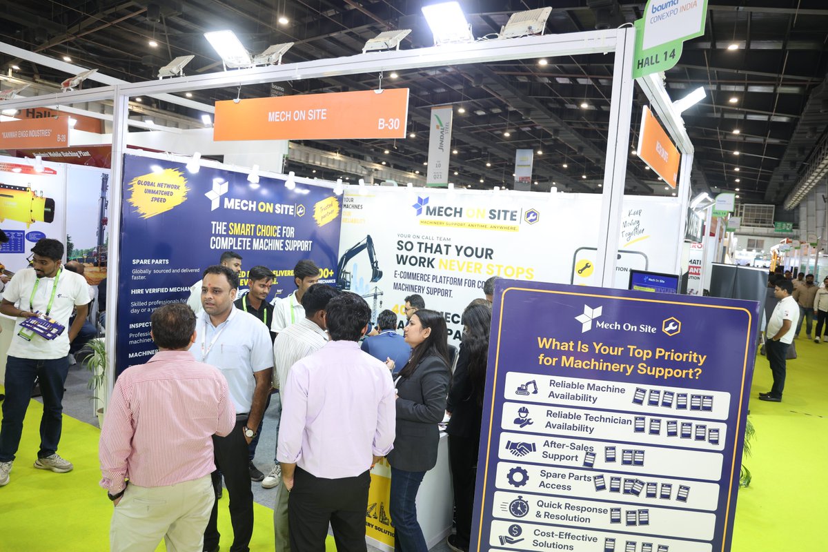 MechOnSite's tweet photo. Thank you to everyone who visited Mech On Site at @baumaCONEXPOIND . It was a pleasure connecting with equipment owners, partners, and industry professionals and sharing how we support machinery.
#MechOnSite #baumaCONEXPOINDIA2026 #MachinerySupport https://t.co/MniGB9OLjJ
