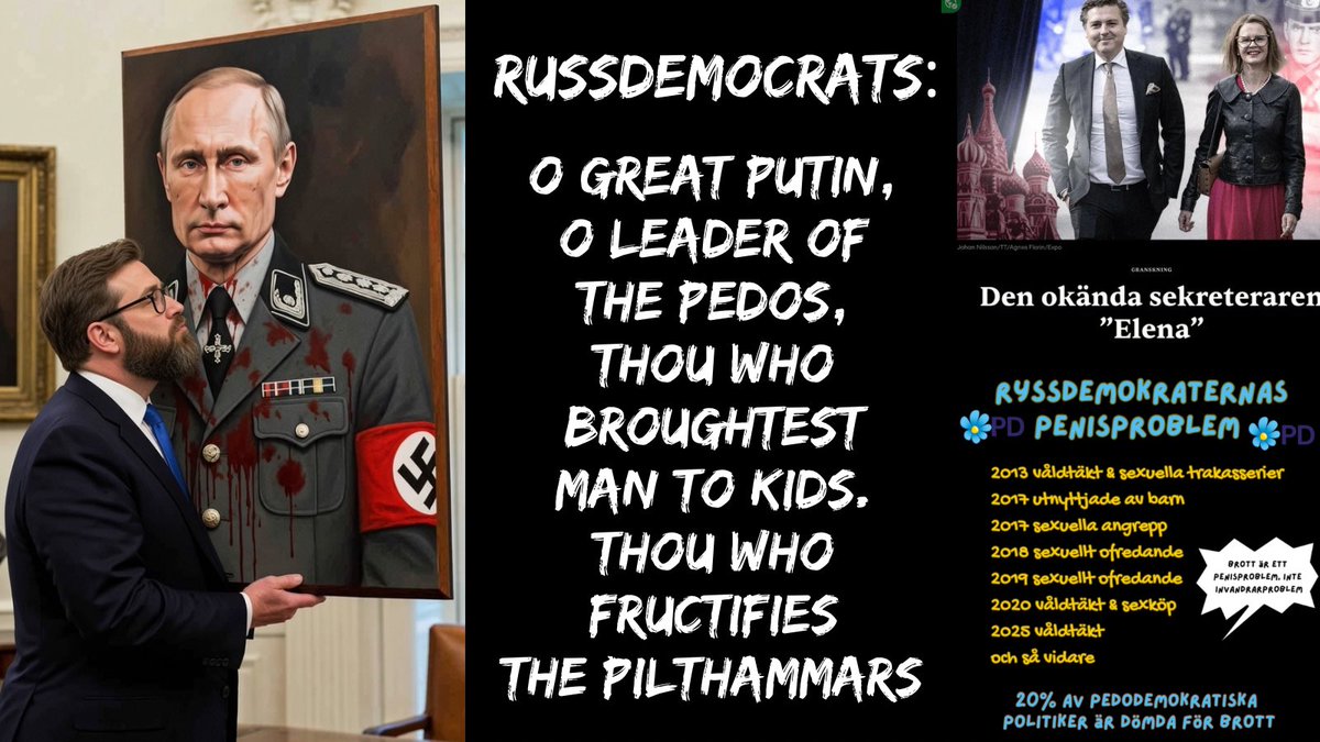 LuckyFella666's tweet photo. @sdriks Viktigt meddelande från ryssdemokraterna:
Always suck Putler’s cock, Putler’s cock, Putler’s cock 🎶
Always kiss Putler’s arse, Putler’s arse, Putler’s arse 🎶
Always be a ruble whore, ruble whore, ruble whore 🎶
Just like Jimmie🎶 https://t.co/JHFrmzOwmS