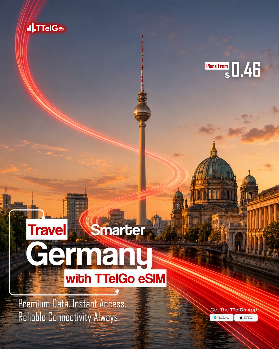 ttelgo's tweet photo. Heading to Germany?
Stay online from the moment you arrive  

• Plans from $0.46

Explore Berlin, connect on the go, and travel without worrying about finding a local SIM

Travel with TTelGo eSIM

#TTelGo #WeConnectGlobally #eSIM #GermanyTravel #TravelTech #GlobalConnectivity https://t.co/4UiSwRveyq