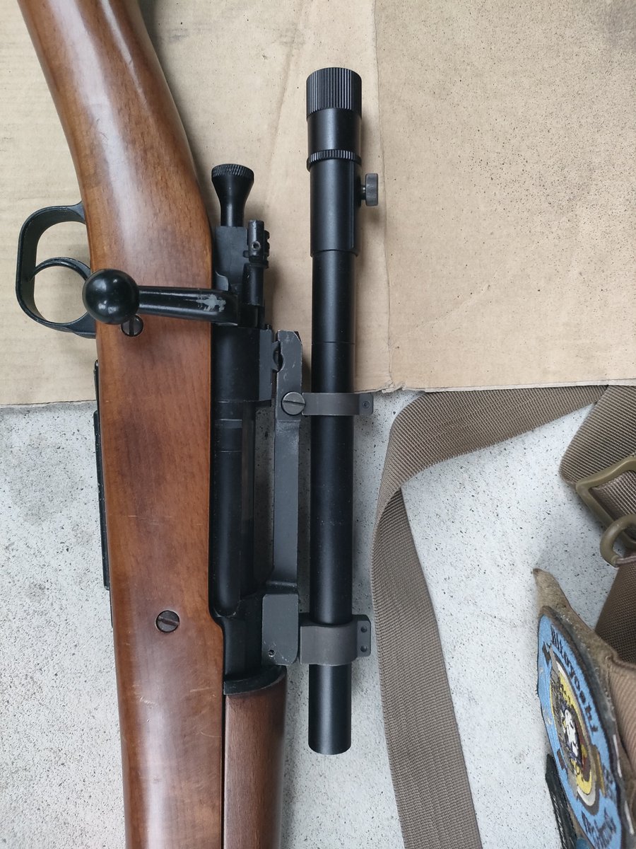 Tsunocch's tweet photo. m1903のm73スコープ！
何年かかったか分からないが入手方法を見つけたよ！
ebayでもヤフオクでもなく！
レプリカはG＆Gのお客様問い合わせから純正パーツ注文で手に入るぜ！
マウントは微妙に合わないので加工が必要だがなんとかついた！
んー！かっこいい！ https://t.co/EPeTzc4R5f