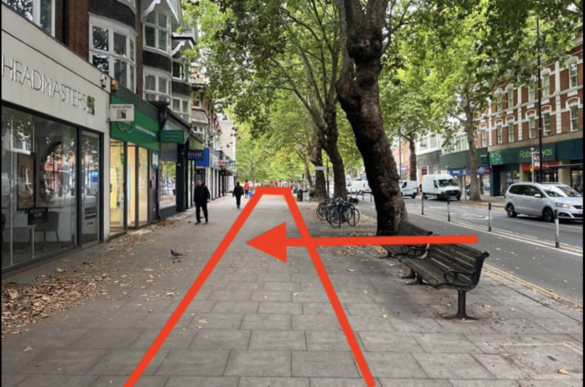VincentStops's tweet photo. This is unbelievable. The @MayorofLondon, @SebDance and @Willnorman are completely mad. Shifting a useless bike track off of the carriageway and dumping it onto a busy pavement used by pedestrians, including a blind man who can no longer use his local bus stop. They should be ashamed that they are cowards, too proud to think again about their appalling policies.