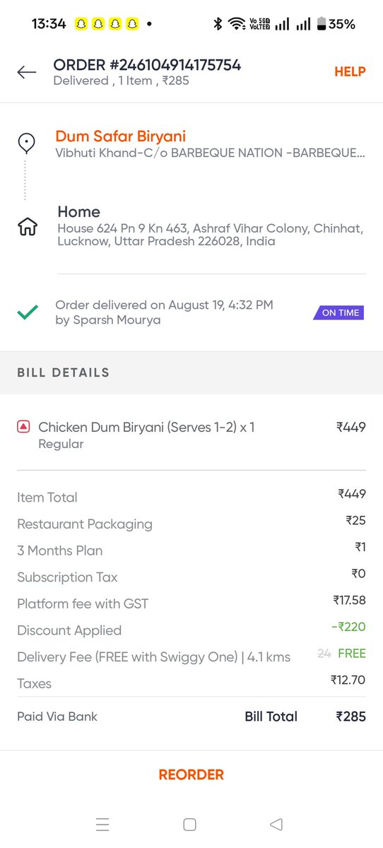 UMBCUP's tweet photo. @zomato @zomatocare Same order from Swiggy cost this totally fraud @zomato multiple time I have ordered 3 times more u charged https://t.co/H6kY2peg07