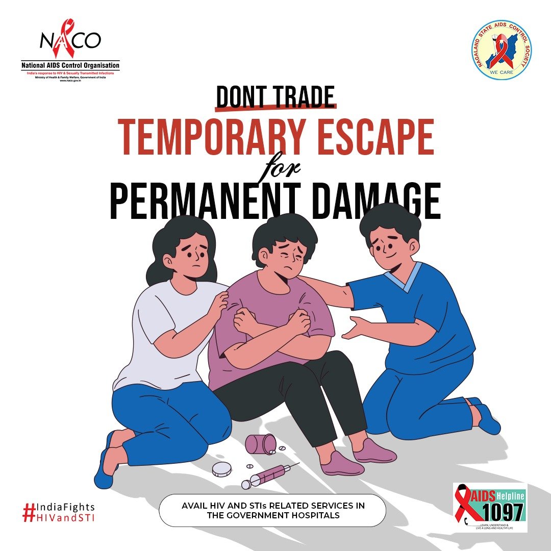 Nagaland_SACS's tweet photo. A moment of escape shouldn’t come at the cost of your future.
Choose support. Choose safer choices. Take care of yourself.
☎️ 1097 | 🌐 https://t.co/sCqEILfLgq
#IntensifiedIECCampaign3 #IndiaFightsHIVandSTI #BreakFree #HIVAwareness #SubstanceAwareness https://t.co/4cpmlkop9I