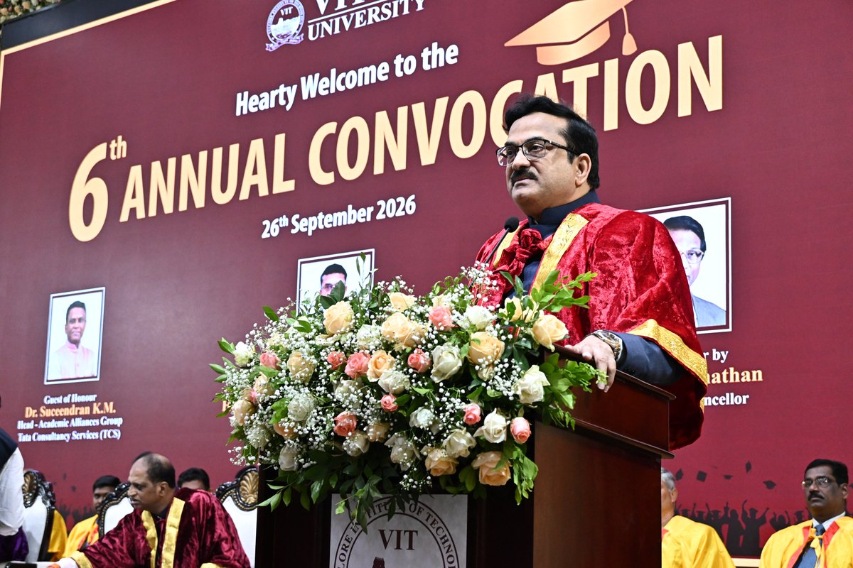 VITAPuniversity's tweet photo. Distinction earned, futures ignited.
The opening session of VIT-AP University’s 6th Annual Convocation stands as an eloquent testament to the quiet sacrifices, unwavering resilience, and intellectual brilliance of our highest achievers.
#VITAP #6thConvocation https://t.co/f55k7K7KLy