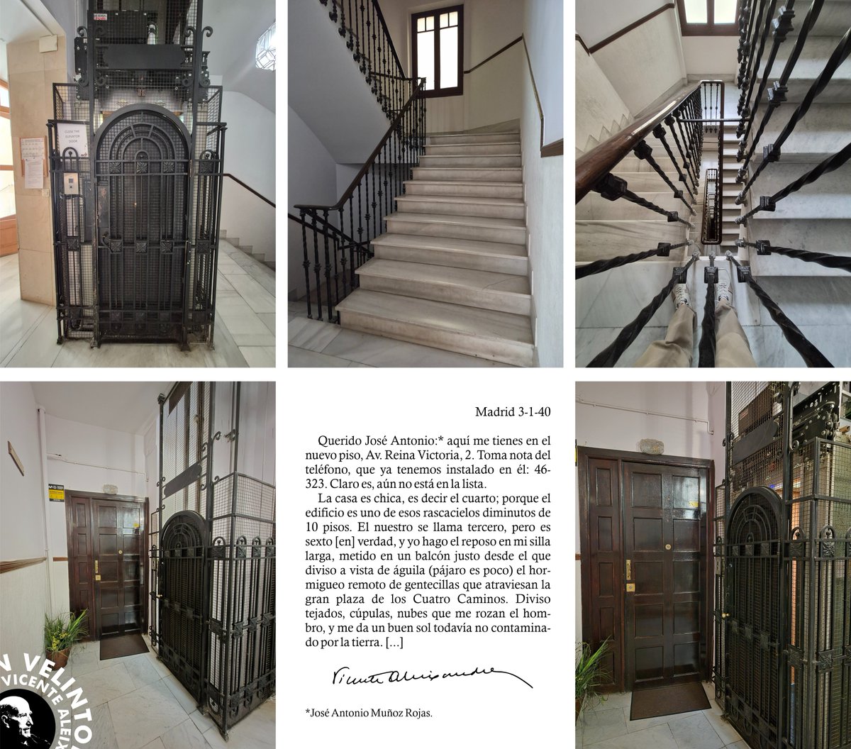 AleixandreMerlo's tweet photo. TRAS LAS HUELLAS DE VICENTE 
Enero de 1940: Aleixandre se muda con su familia a esta casa de la avda. de la Reina Victoria, donde fallecería su padre el 9 de marzo. A principios de julio regresó definitivamente a Velintonia. Ayer llamamos por primera vez a su puerta. Continuará. https://t.co/z4jIzeCnH6