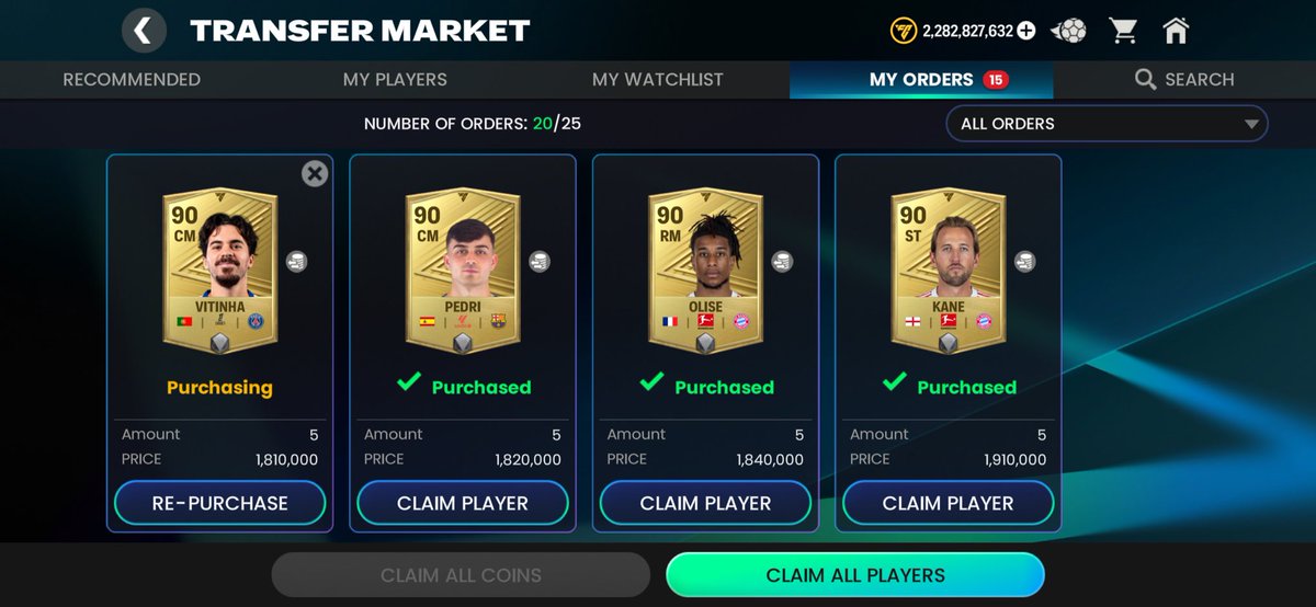 utd_manas14's tweet photo. x2 your coins now!! 

Some base cards saw an ovr jump from 89 to 90. I started buying when they were at 1.6-1.8m. Expected to reach 6.6m. 

My goal would be to buy a decent 121 ovr from the market during the event. 

@EASFCMOBILE @FirstHalfYT 
#fcmobile #fc27 https://t.co/HqM1ptFZes