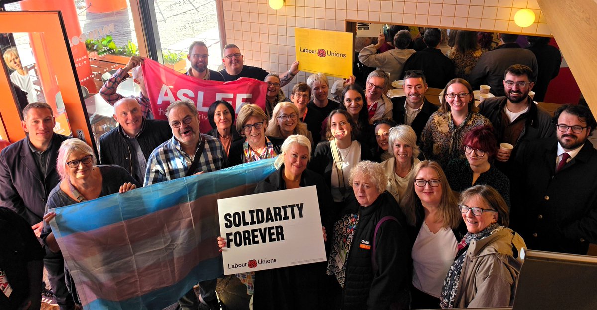 labourunionsuk's tweet photo. Incredible joint union solidarity event this morning. All 11 unions standing together with the trans and non-binary community. https://t.co/FyiRtjFRar