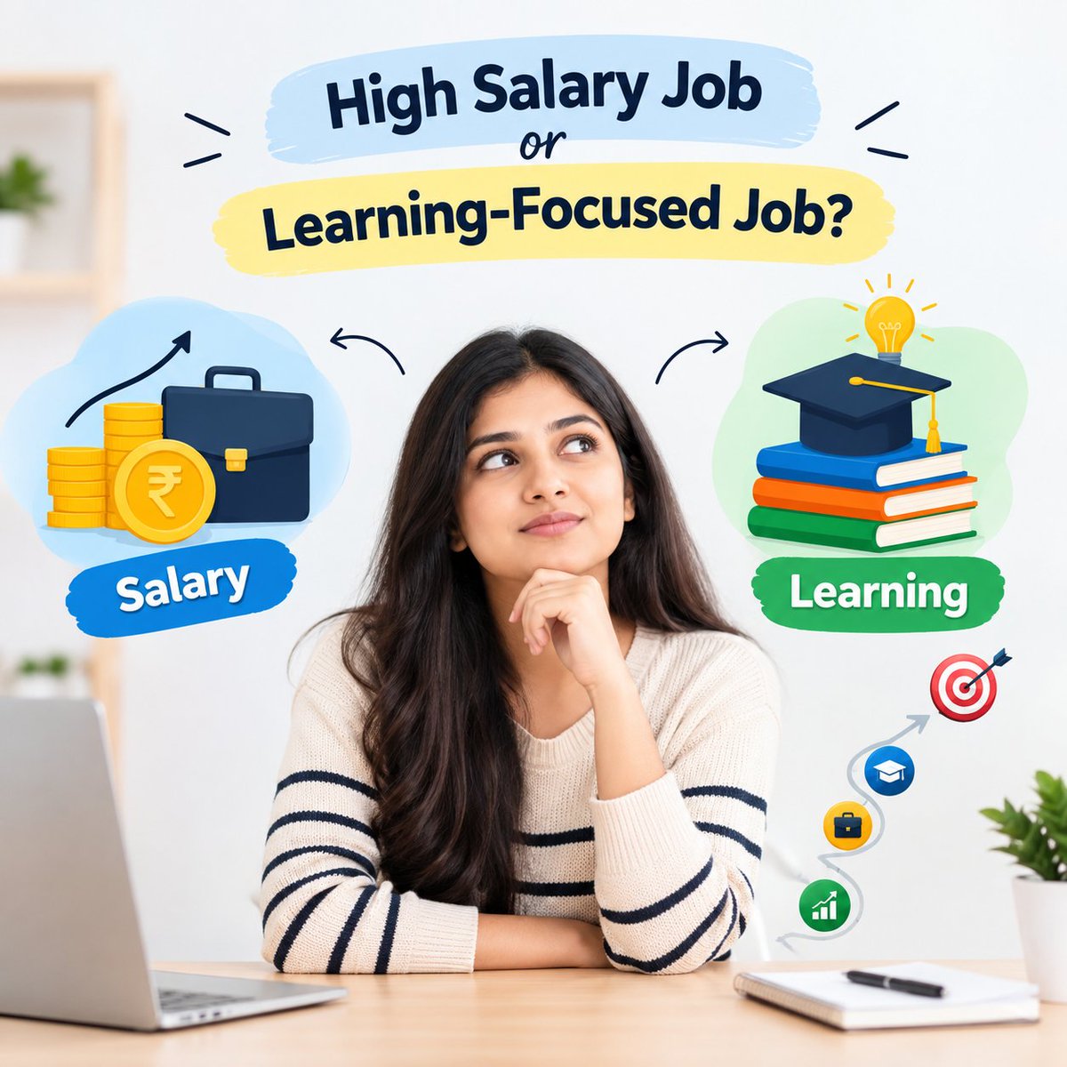 digimarkinst's tweet photo. ज़्यादा Salary वाली Job या ज़्यादा Learning वाली Job? 🤔
Career की शुरुआत में क्या चुनें—आज की salary या कल की growth?
जानें सही decision कैसे लें 👇
🔗 https://t.co/aqQtMzElut
#careergrowth #careeradvice #jobtips #skilldevelopment #careergoals https://t.co/CUYfAy18Ai