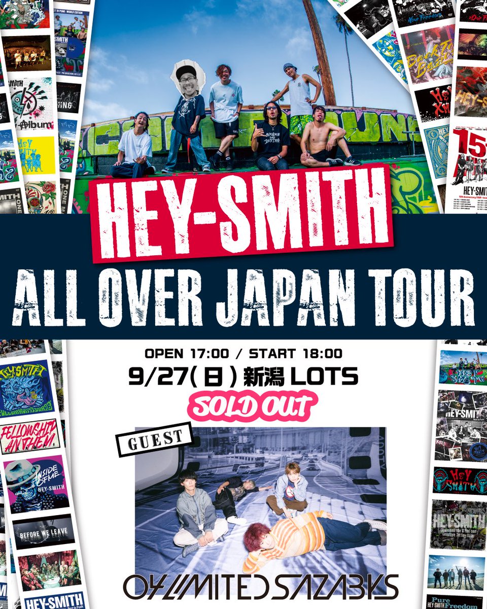 04LS_nagoya's tweet photo. 【明日はコチラ！】
■9/27(日) 新潟LOTS
『HEY-SMITH "ALL OVER JAPAN TOUR"』

OPEN 17:00 / START 18:00
先行グッズ販売 13:30〜

HEY-SMITHのツアー🎺💥
新潟もお待ちしてマス！ https://t.co/kE15T5iNWg