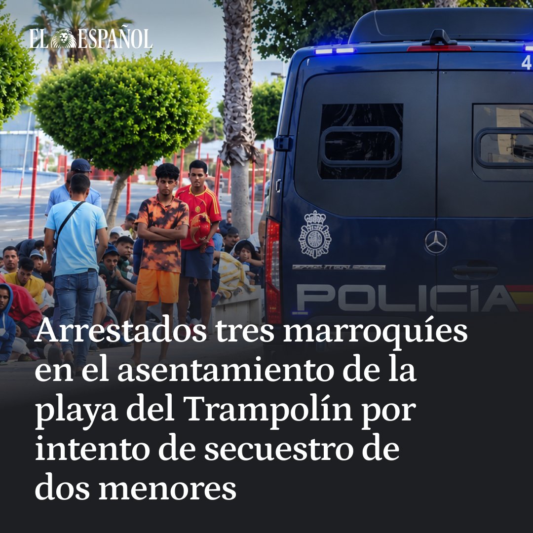 elespanolcom's tweet photo. 🔴 La Policía Nacional ha detenido este viernes a tres marroquíes residentes en el asentamiento de la playa del Trampolín, en Ceuta, por su presunta relación con la retención contra su voluntad de dos menores inmigrantes durante la noche del jueves https://t.co/3rvYsmMTOP