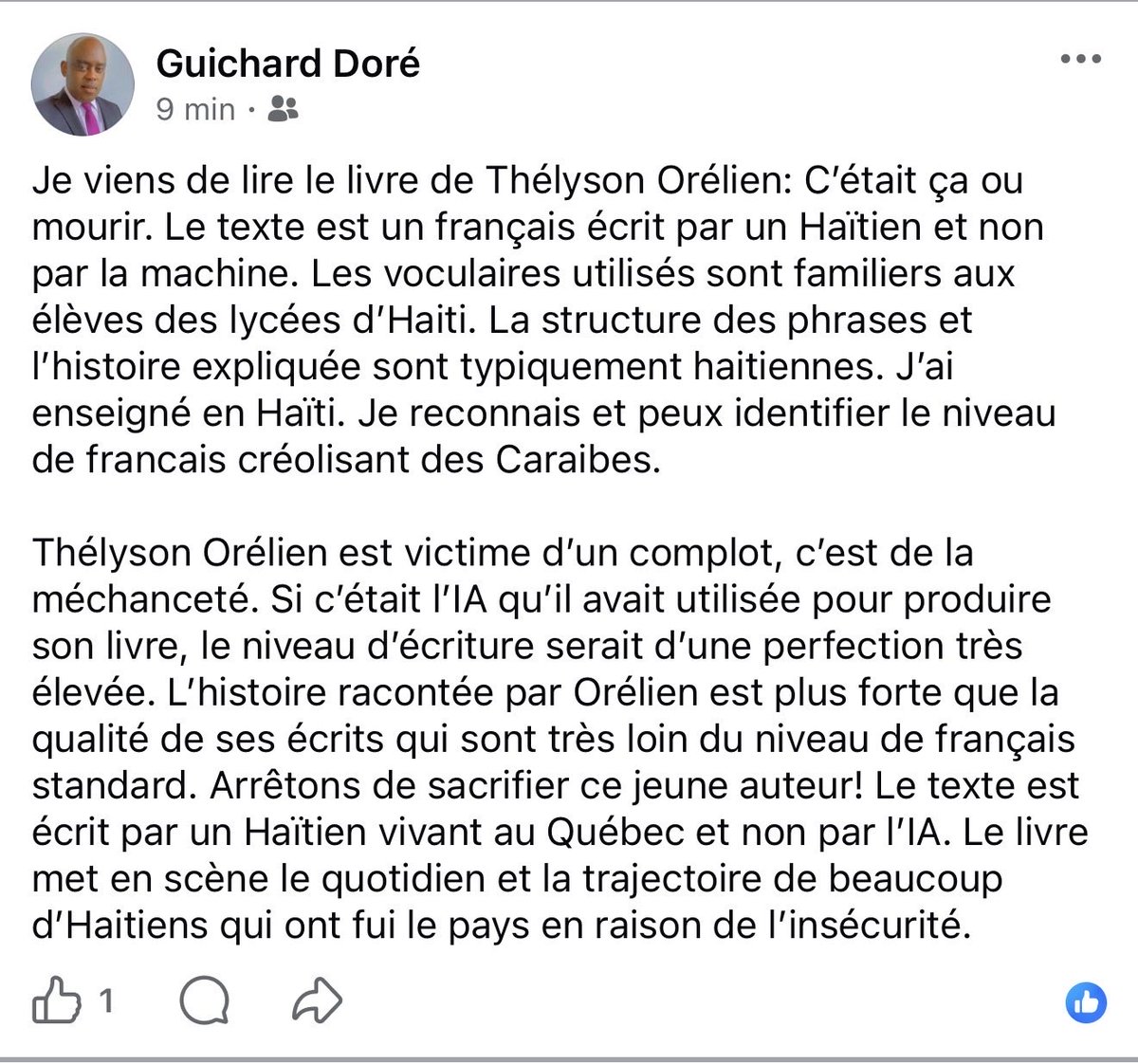 guichard_dore's tweet photo. Je viens de lire le livre de Thélyson Orélien: C’était ça ou mourir. Le texte est un français écrit par un Haïtien et non par la machine. Les voculaires utilisés sont familiers aux élèves des lycées d’Haiti. https://t.co/gQEaQHgQXZ