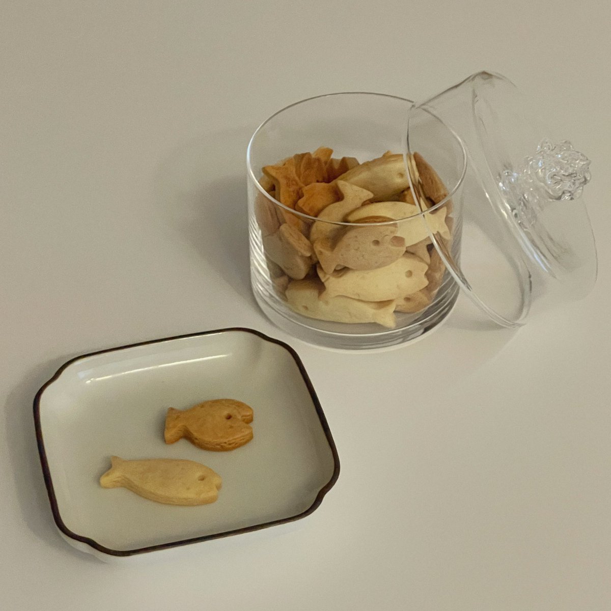 haranarike's tweet photo. おさかなクッキーが大漁𓆝 ˜˷
友達がくれた可愛いガラスの容器に詰め込んでテーブルへ https://t.co/3A20CVQnNQ