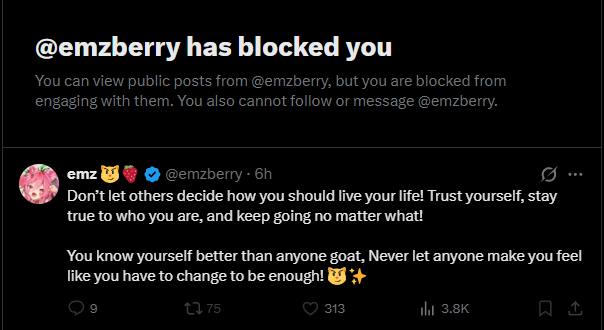 npcgamer42's tweet photo. @MiiaTzu The positive wholesome chunges? Blocked me, some random noname on the site. Even though I don't know if I ever interacted with her.

Also, that post of her is just peak irony. I'd rate this a 0 on the self-awareness scale. https://t.co/D3pYoeAWK0
