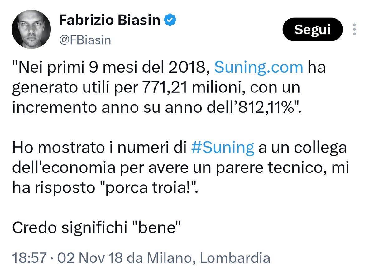 mikomaoo's tweet photo. @FBiasin Quando la finirai di scrivere cazzate ? https://t.co/OyzvEP9aTo