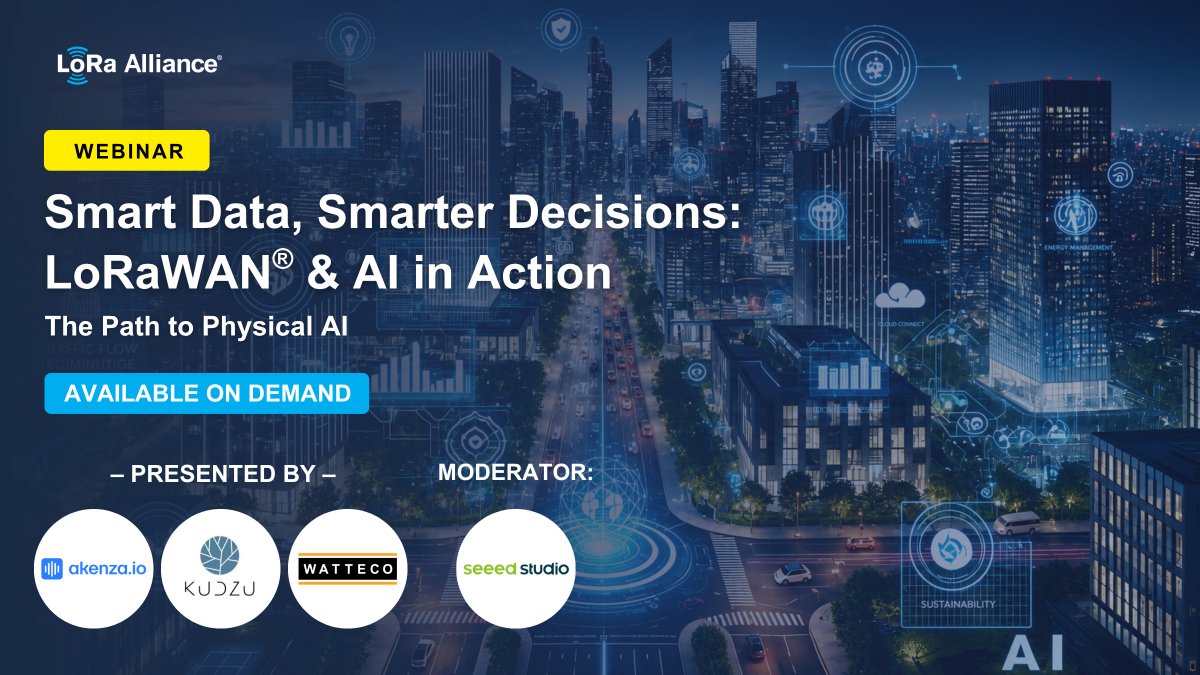 LoRaAlliance's tweet photo. 🎥 Now available on demand!
Discover how #LoRaWAN + AI are helping organizations turn IoT data into actionable insights, optimize operations, improve efficiency & move toward predictive, autonomous systems.
Watch the #LoRaAlliance webinar: https://t.co/k7Mxe4MtYb https://t.co/OldNsRtxaY