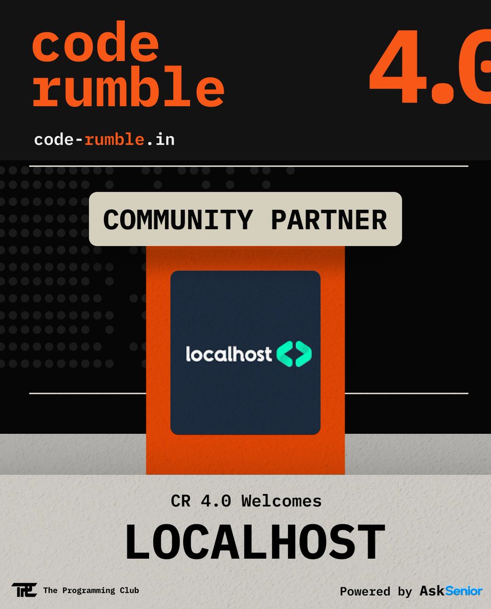 BitByte_IIITDMJ's tweet photo. Weβre excited to welcome localhost, the Dev club of IIIT Pune, as a Community Partner for CodeRumble 4.0! π€
#CodeRumble #CommunityPartner https://t.co/hOWpR9Lhha