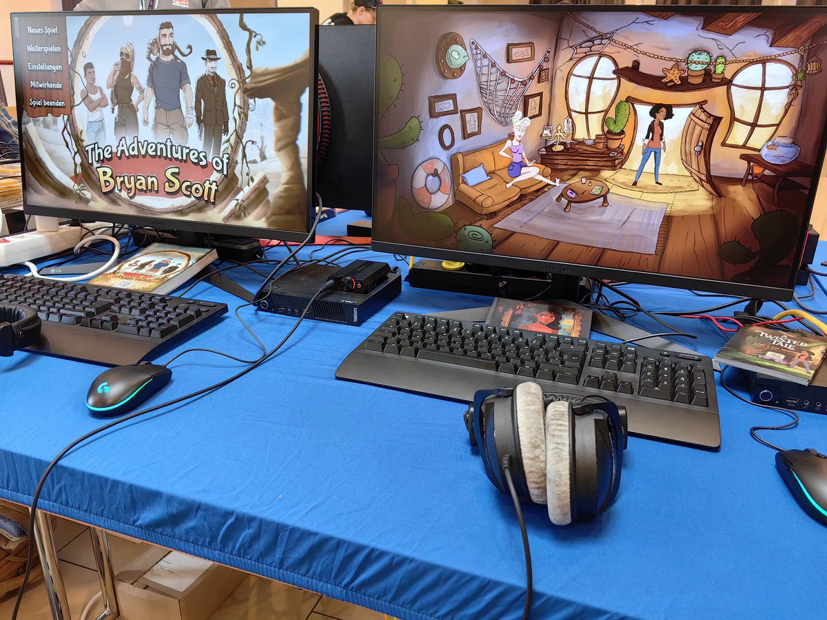 TaleTwisted's tweet photo. Tom (@BryanScott_game) and I are at the Gangelt Games Festival today, showcasing our #pointandclick #adventuregames 😎

#solodev #gamedev https://t.co/dCbberdm91