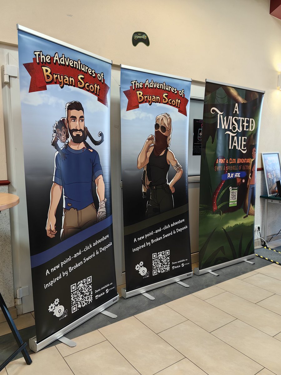 TaleTwisted's tweet photo. Tom (@BryanScott_game) and I are at the Gangelt Games Festival today, showcasing our #pointandclick #adventuregames 😎

#solodev #gamedev https://t.co/dCbberdm91