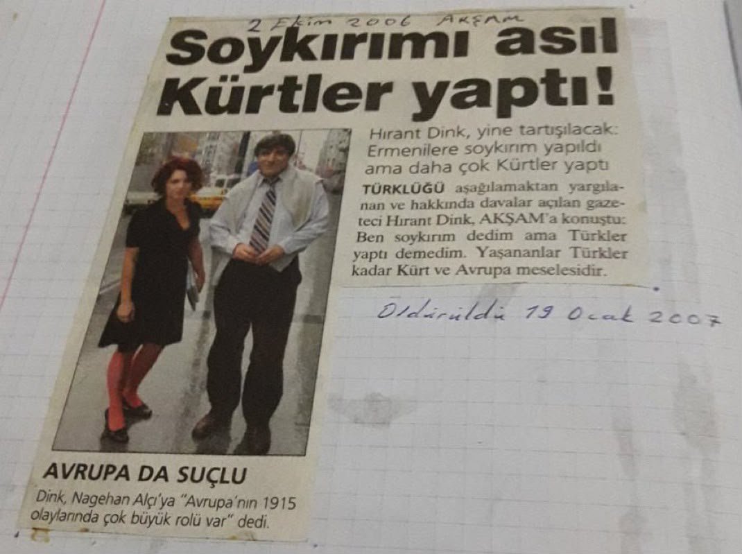DailyTurkst's tweet photo. Hrant Dink’in 2006 yılında Nagehan Alçı’ya verdiği röportaj: https://t.co/ZbARxhIO3L