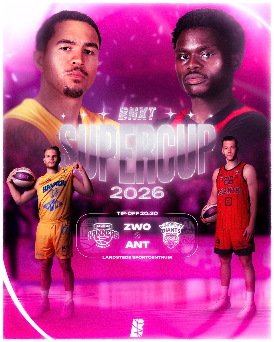 BnxtLeague's tweet photo. 🚨 THE BNXT SUPERCUP IS HERE! 🏆

The Dutch Champions take on the Belgian Champions in the BNXT SuperCup. Who gets their hands on the first silverware of Season 6? 👀🔥

🇳🇱 Landstede Hammers vs. Windrose Giants Antwerp 🇧🇪
📍 Landstede Topsportcentrum, Tip-off at 20:30! https://t.co/ommLvhU8N5