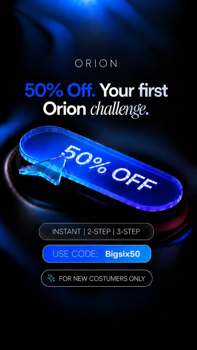 BIGSIX069's tweet photo. 50,000 GIVEAWAY! 🚨

 5 × $10K Orion Funded 🎁 HOW TO ENTER 👇
 ✅ Follow: 

@BIGSIX069 

✅ Follow: 

@OrionAffiliates.      @Orionfundedcom 

✅ also Follow: @dcptrader55 @YusupGhost @lolofx01 

Like & Repost this post 💬 Tag 3 trader

 🔥 50% OFF your first challenge 🎟️ Code: BIGSIX 

 Winners in 72hrs ⏰
