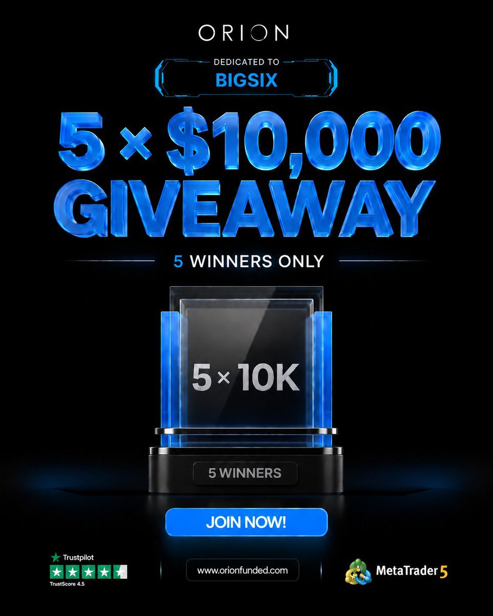 BIGSIX069's tweet photo. 50,000 GIVEAWAY! 🚨

 5 × $10K Orion Funded 🎁 HOW TO ENTER 👇
 ✅ Follow: 

@BIGSIX069 

✅ Follow: 

@OrionAffiliates.      @Orionfundedcom 

✅ also Follow: @dcptrader55 @YusupGhost @lolofx01 

Like & Repost this post 💬 Tag 3 trader

 🔥 50% OFF your first challenge 🎟️ Code: BIGSIX 

 Winners in 72hrs ⏰