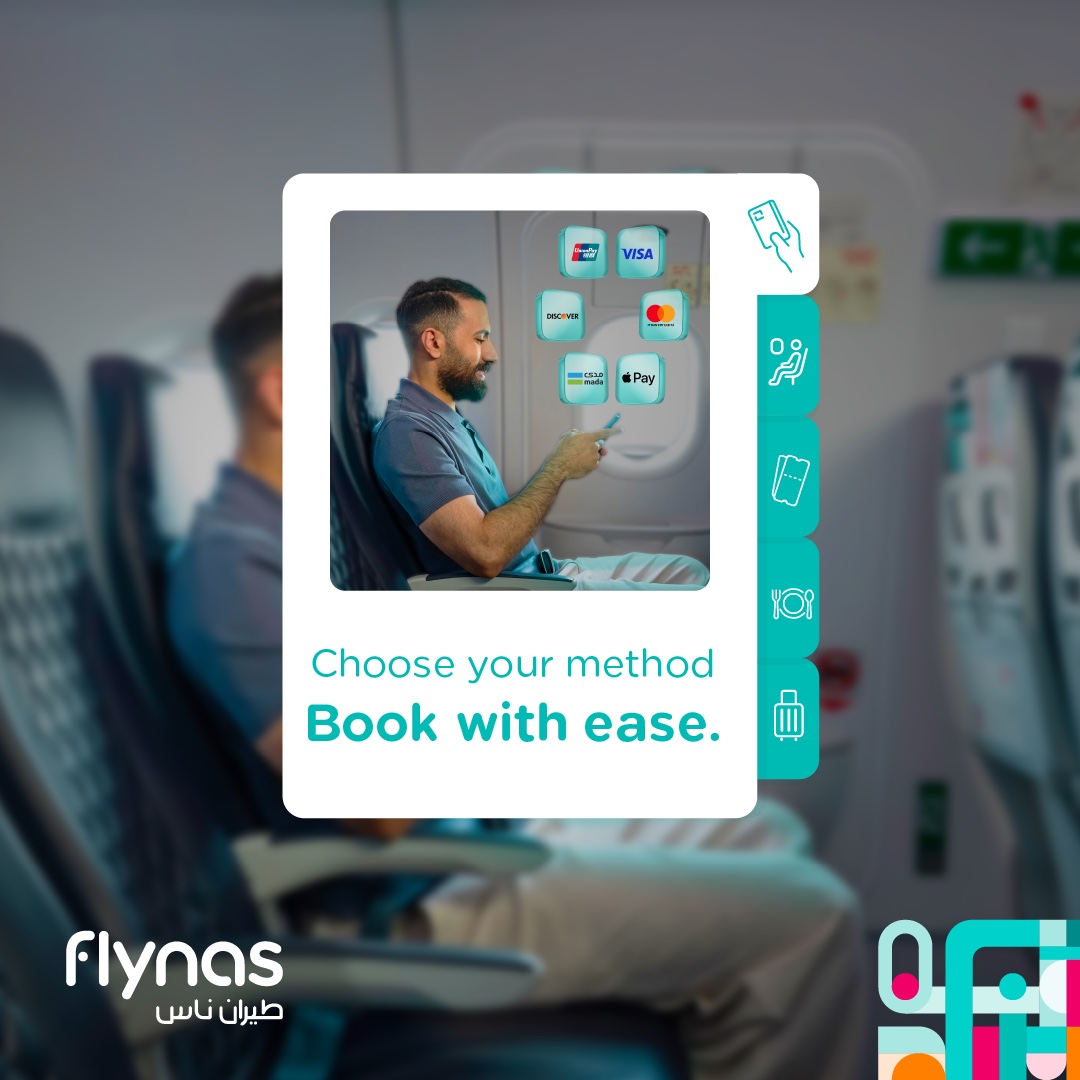 flynas's tweet photo. Multiple payment methods, for your comfort! 💳✨
Book Now: https://t.co/y0QVkGyEpm
#flynas✈️ https://t.co/LXrDRMeyNC