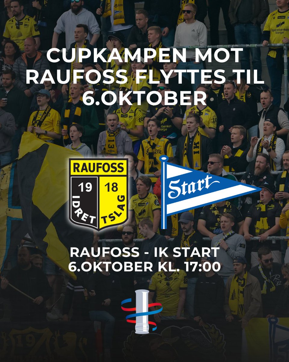 ikstart's tweet photo. 🟡⚫Cupkampen mot Raufoss flyttes til 6. oktober🗓

Tidligere denne måneden ble vi trukket opp mot Raufoss i cupen og kampen var planlagt å bli spilt 28.oktober. Nå er det bekreftet at kampen flyttes til tirsdag 6. oktober kl. 17:00 på NAMMO Stadion.

Treningskampen mot Brann 2. oktober går fortsatt som planlagt.