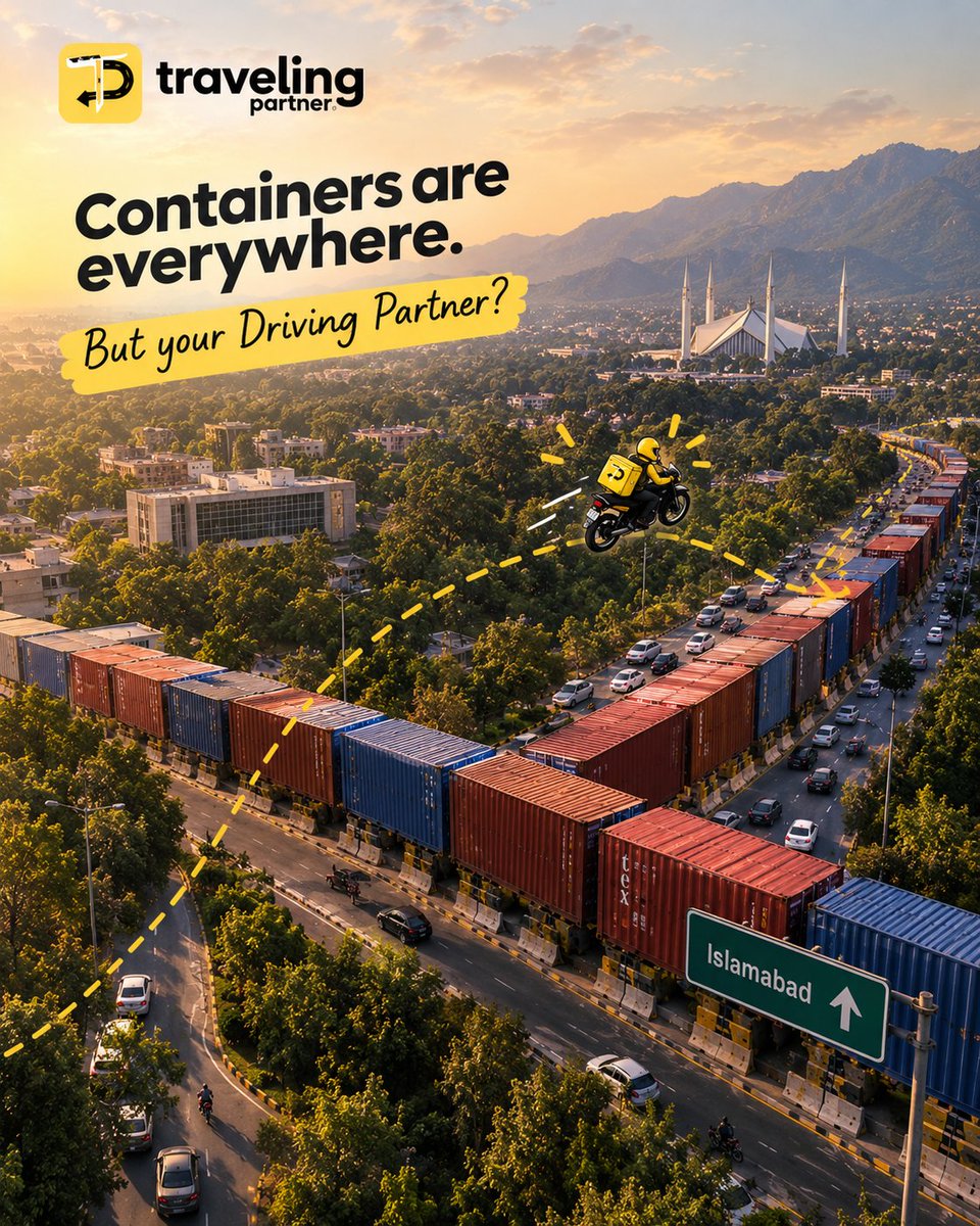 TravelPartnerHQ's tweet photo. Containers may block the road, not your ride.
Your Traveling Partner will still find a way. 😉

#travelingpartner #islamabad #containers #trending #ride https://t.co/TDIrkPY5Kq
