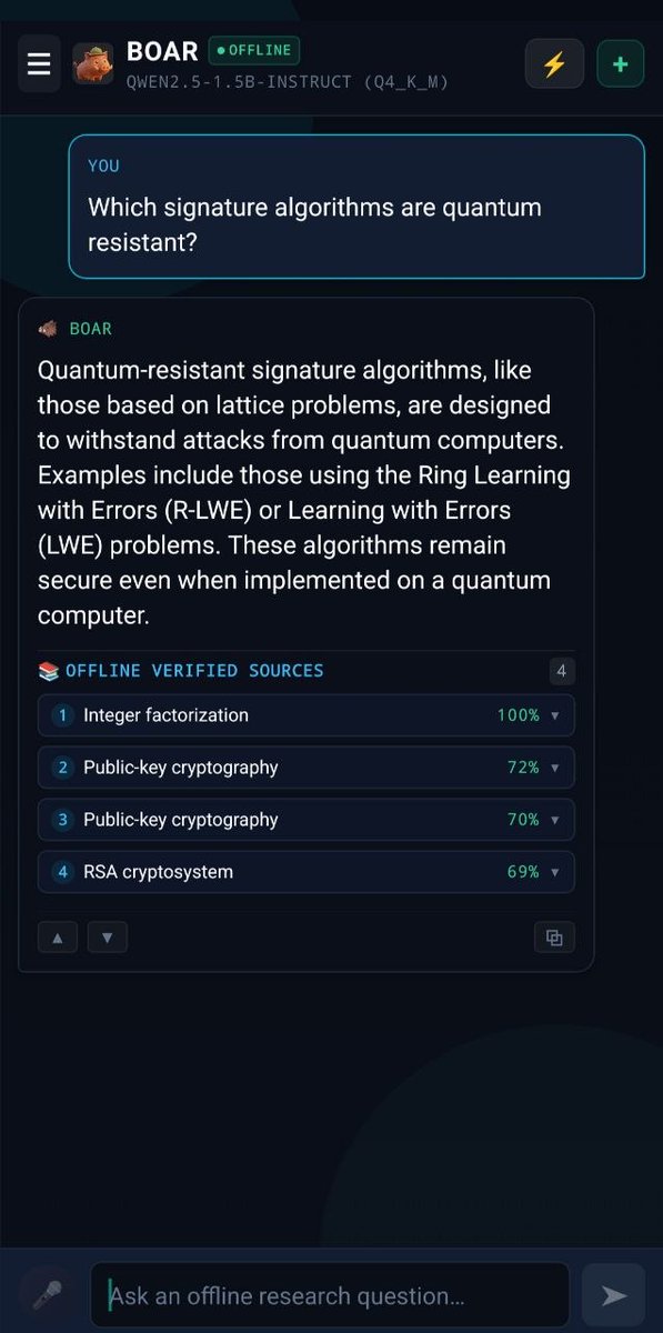 VitalikButerin's tweet photo. Testing out some of the mobile offline local knowledge apps that people have been trying to build

(see here https://t.co/cjtSqLgbc6 )

Definitely getting much better than the one I tried to build myself 2 months ago. But also still much slower and less effective at difficult questions than the models that can run on a laptop.

It's weakest at specialized travel-related queries (eg. my eval is "Tell me the best vegan restaurants in [city I am currently in]", unfortunately none of these performed well on that)

Looking forward to seeing these continue to improve! I hope we can soon get to the point where you can comfortably look up any facts about the world that you care about without needing to access the internet at all.