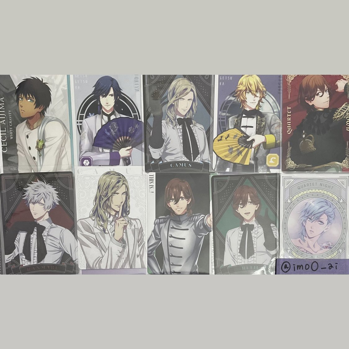 imoO__ai's tweet photo. 【交換.買取】うたプリ CD特典 メッセージカード メセカ 特典

[譲]画像1枚目の
トキヤ.セシル.那月.嶺二.蘭丸.カミュ

[求]異種のメセカ藍
⭐️画像2枚目以外の物のみ
→メセカ集めている為買い取りも致します。
定価のない物なので金額ご相談下さいませ

郵送希望です。
お気軽にお声がけ下さい！ https://t.co/RD7t7CJScq