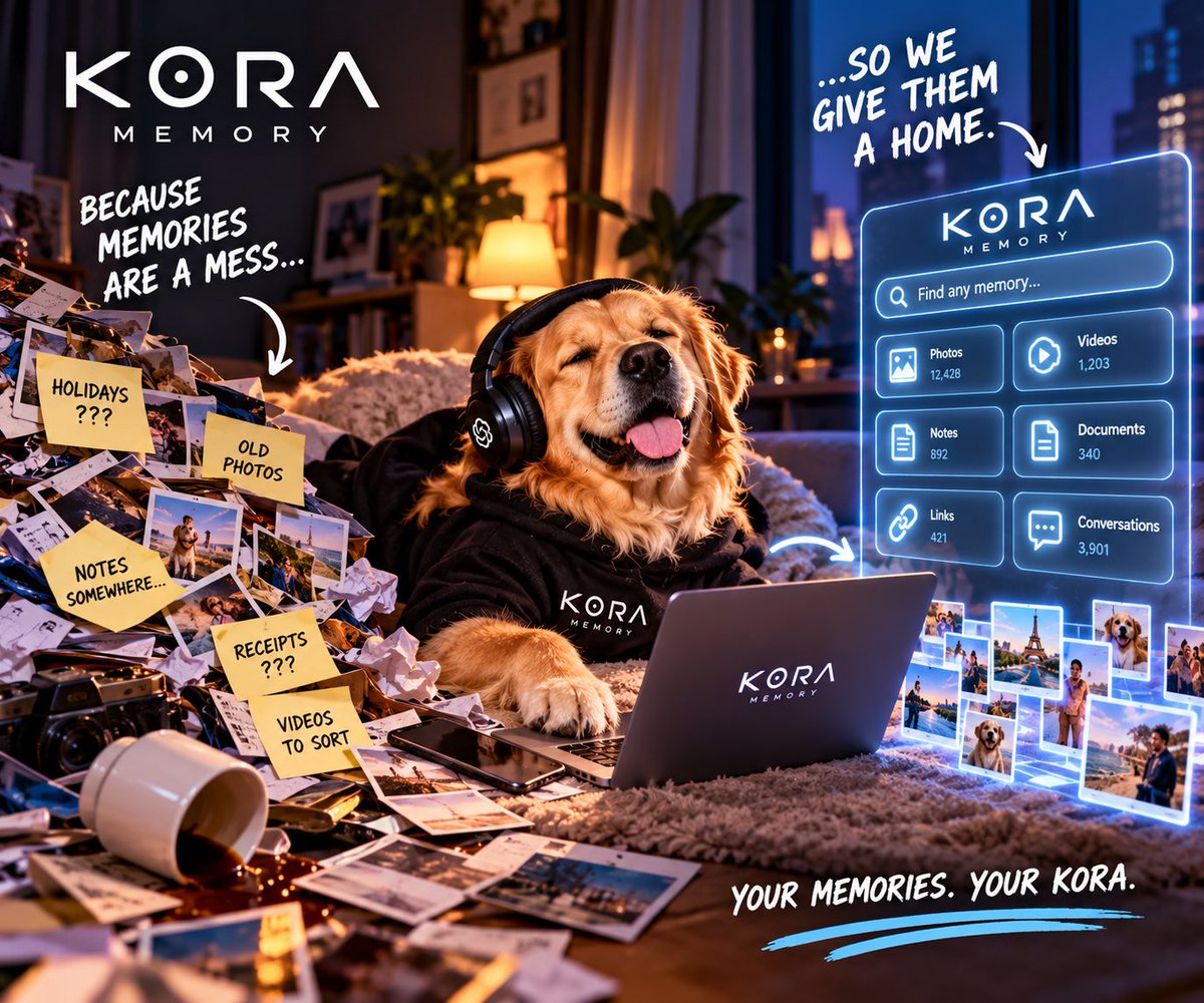 CEOKoraMemory's tweet photo. 🧠 YOUR AI FORGOT. KORA DIDN’T.

Your photos. Your conversations. Your ideas. Your life.

Stop starting from zero every time you open AI.

Give AI a memory.

⚡ KORA MEMORY
🔗 Join Kora: https://t.co/uLefgY4D7y

#AI #Memory #Kora https://t.co/bDI0Ywlk3f