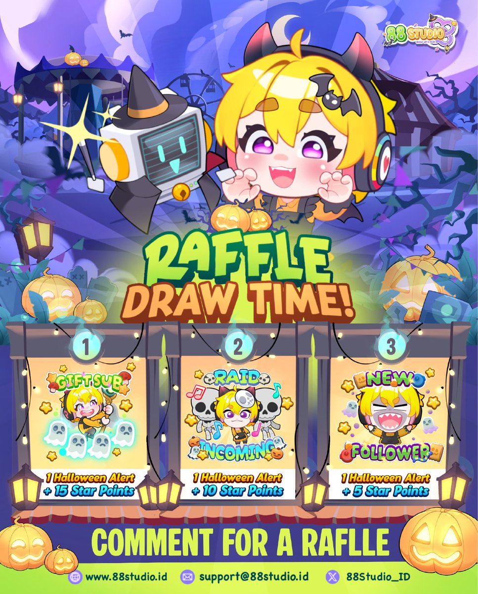 88Studio_ID's tweet photo. Halloween Art Raffle 🎃
Our annual raffle is back! But this time, we’ve got a brand-new prize we’ve never tried before! The rewards preview is below this post :3

🥇 1st winner gets: 1 x Halloween Alert YCH + 15 Starpoints
🥈 2nd winner gets 1 x Halloween Alert YCH + 10 Starpoints 
🥉 3rd winner gets 1 x Halloween Alert YCH + 5 Starpoints

How to join = 
💛 Follow us & retweet :3
💛 Drop your ref character sheet 

📆 Ends: Monday, 5 October 2026
