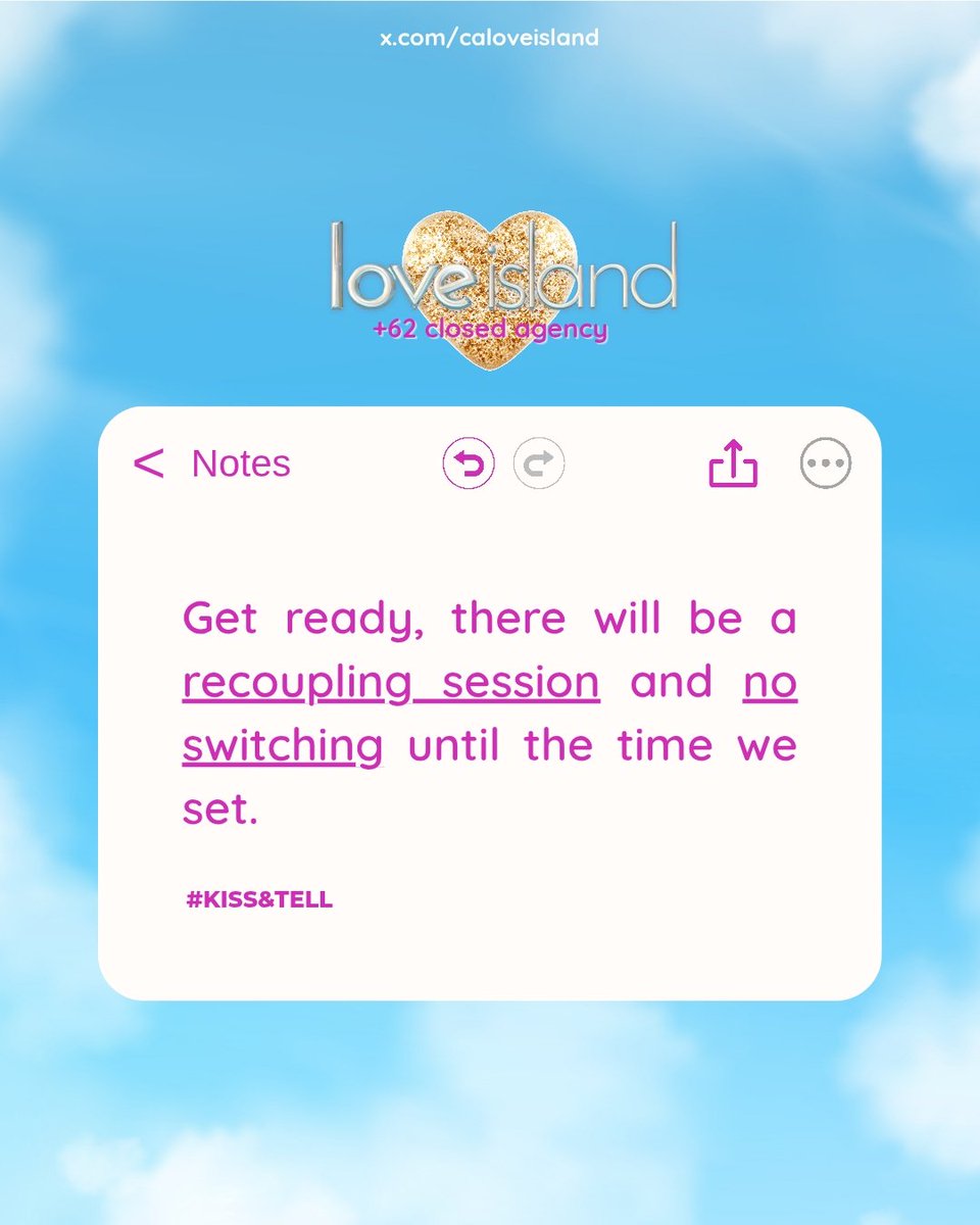 subloveisland's tweet photo. ㅤㅤㅤ
ㅤㅤㅤ
Just so you know, islanders — there is a recoupling, and once it's done in you can't switch until the time we set. Unless you've got a special reward from us that's a different case. 🐊 <KISS&amp;TELL>

ㅤㅤㅤ https://t.co/AvUdsEY2IU