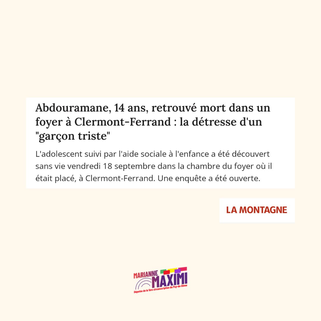 MarianneMaximi's tweet photo. Un jeune de 14 ans s'est donné la mort dans un centre de protection de l'enfance de Clermont-Fd.

Mes pensées vont d'abord à sa famille et ses amis, ainsi qu'aux professionnels.

https://t.co/28BdUPmyTP https://t.co/liUUJFulVY