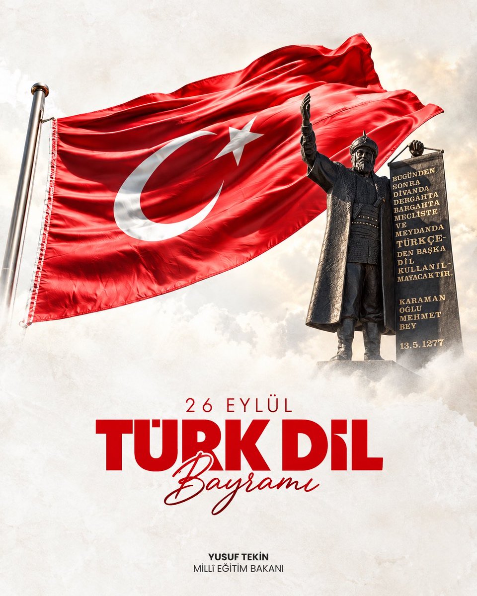 Yusuf__Tekin's tweet photo. Türk kültür ve medeniyetinin en önemli ögesi olan ve değerlerimizi nesiller boyu taşıyan en büyük mirasımız güzel Türkçemizdir.

26 Eylül Türk Dil Bayramı'mız kutlu olsun. 🇹🇷 https://t.co/dhQGCDUoyW